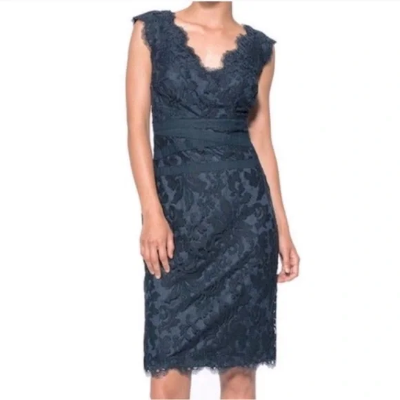 Tadashi Shoji | Dresses | Tadashi Shoji Navy Blue Lace Sheath Cocktail Dress  6 | Poshmark